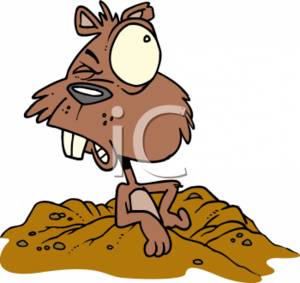 300x283 Clipart Illustration Of A Cartoon Groundhog Peeking Out Of His Hole