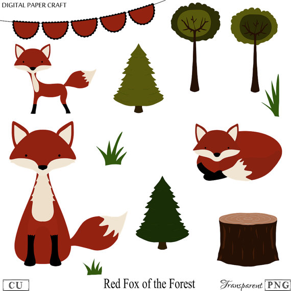 570x570 Fox Clipart, Red Fox Clipart, Woods Clipart, Tree Clipart, Nature