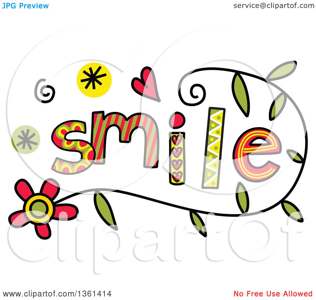 1080x1024 Clipart Of Colorful Sketched Smile Word Art