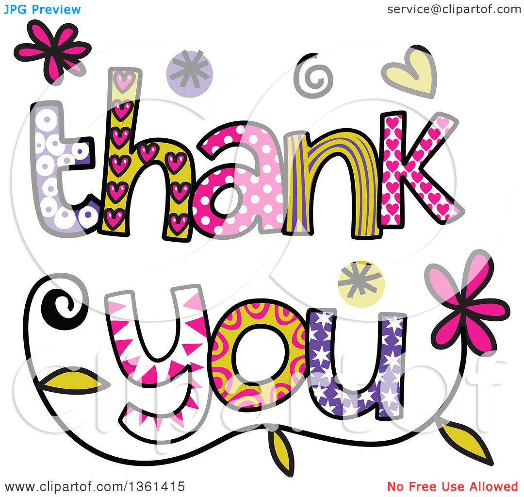1080x1024 Clipart Of Colorful Sketched Thank You Word Art