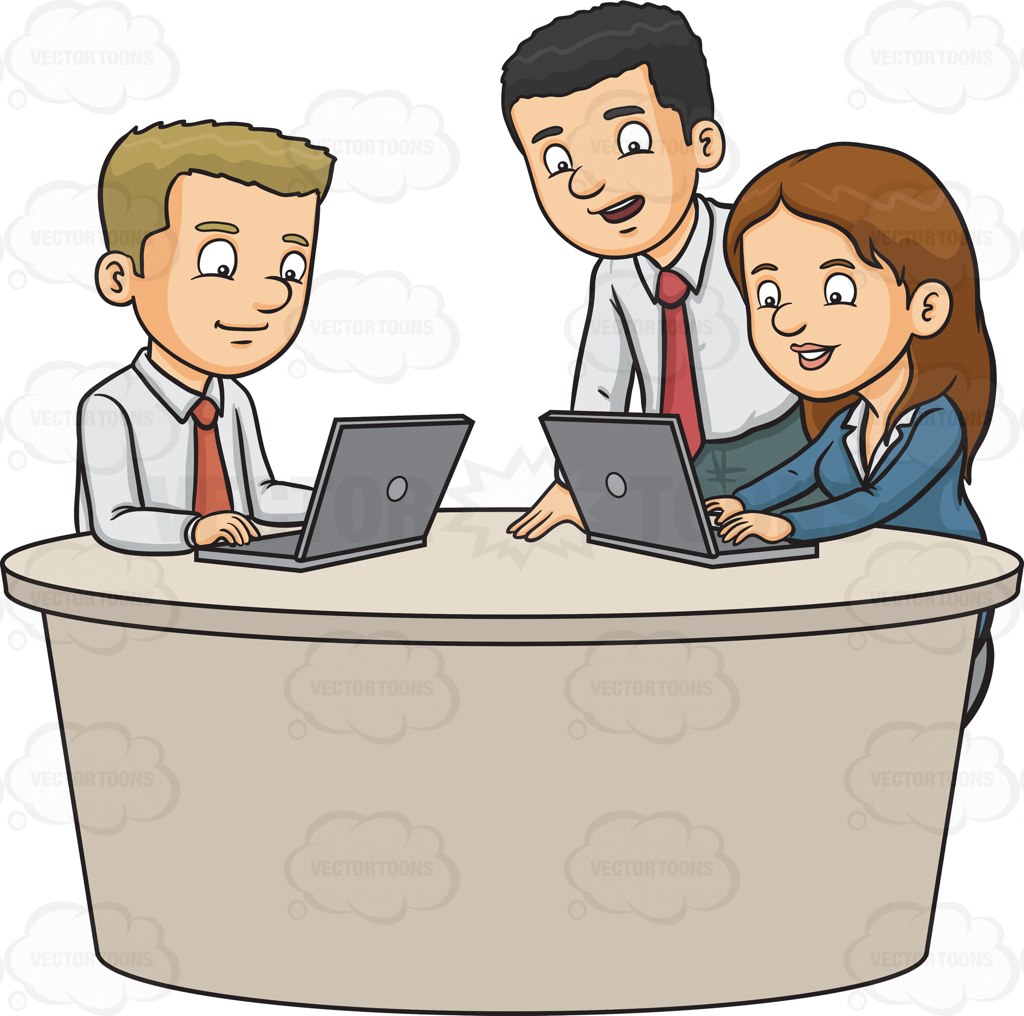 1024x1016 Three Work Colleagues Typing A Report Cartoon Clipart Vector Toons