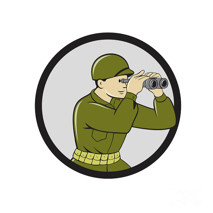 900x900 World War Two American Soldier Binoculars Circle Cartoon Digital