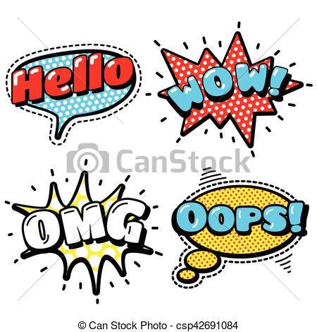 450x470 Fashion Patch Badges With Hello, Wow, Omg, Oops. Speech Vector