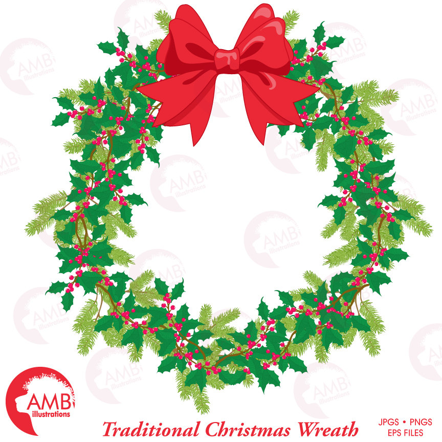 864x864 Christmas Wreath, Christmas Clipart, Holiday Wreath, Amb 1495