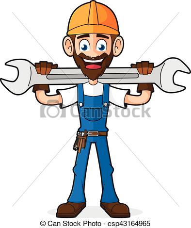 394x470 Handyman Holding Wrench Isolated In White Background Clip Art