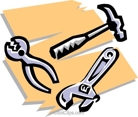 480x407 Hammer, Pliers, Wrench Royalty Free Vector Clip Art Illustration