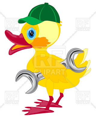 320x400 Cartoon Duckling In Cap With Wrench Royalty Free Vector Clip Art
