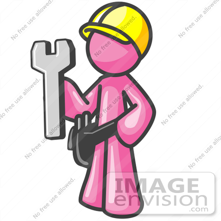 450x450 Clip Art Graphic Of A Pink Guy Character Holding A Wrench