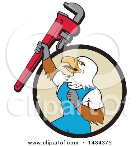 450x470 Clipart Of A Cartoon Bald Eagle Plumber Man Holding Up A Pipe