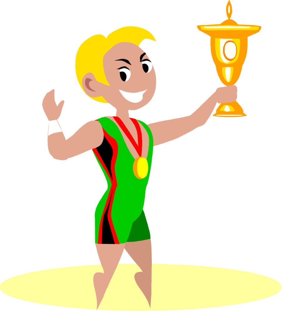 904x1000 Free Cartoon Wrestler Winning Gold Medal Trophy Vector Clip Art
