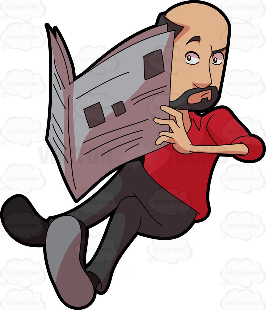880x1024 A Suspicious Man Looks On Behind A Broadsheet Cartoon Clipart