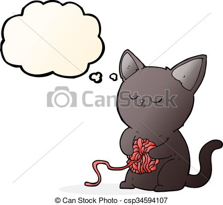 450x415 Cartoon Cute Black Cat Playing With Ball Of Yarn With Vector