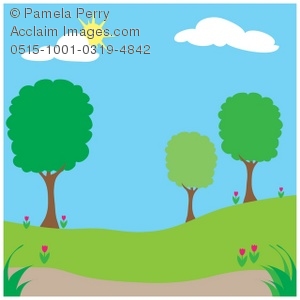 300x300 Clip Art Illustration Of A Spingtime Park On A Sunny Day