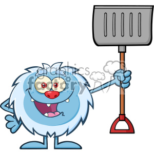 300x300 Royalty Free Happy Little Yeti Cartoon Mascot Character Holding Up
