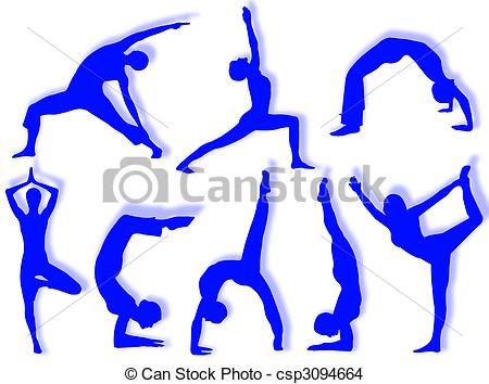 450x354 Yoga Silhouettes In Different Poses And Attitudes Drawing