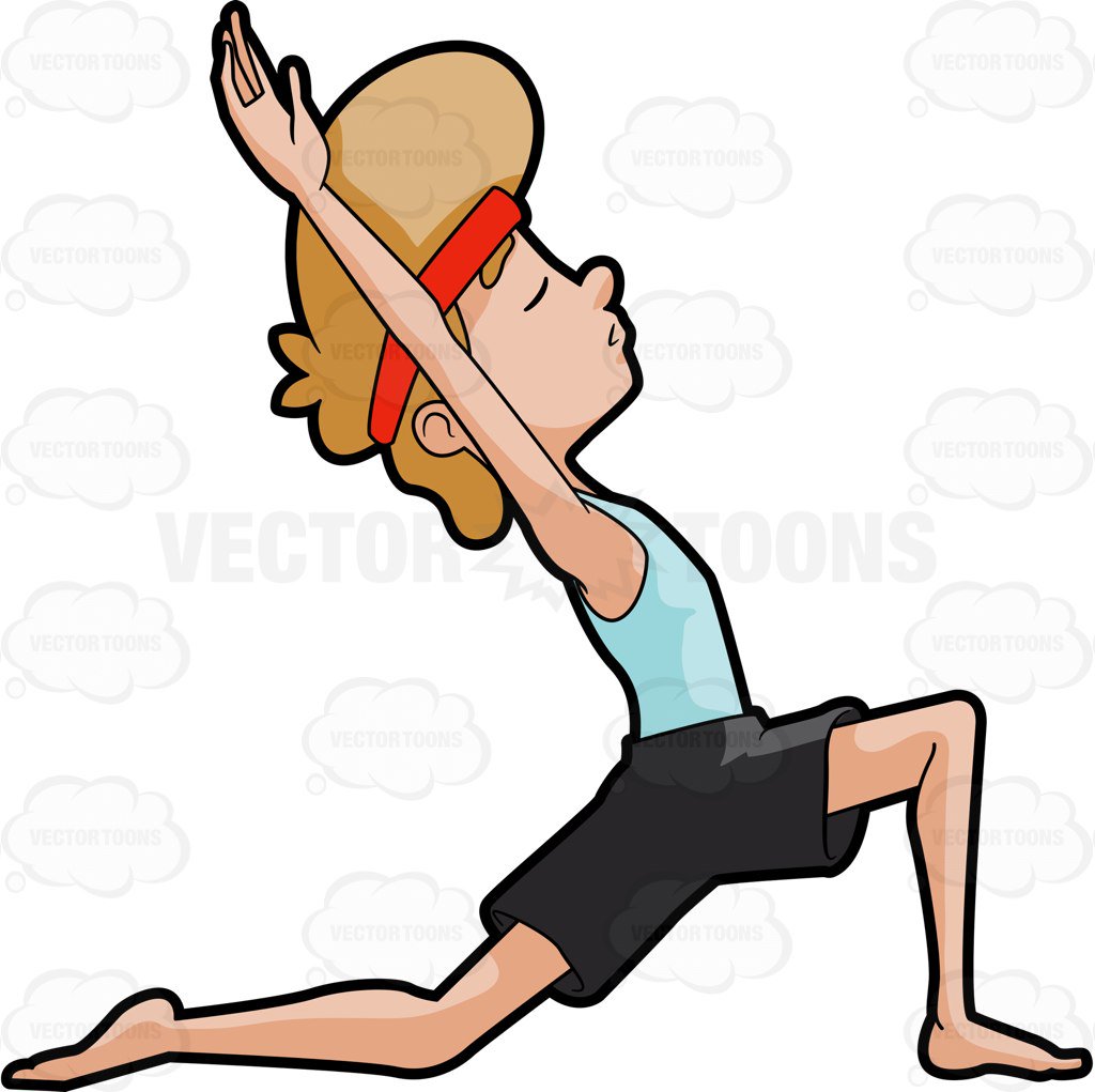 1024x1021 A Man Doing The Kneeling Lunge Yoga Pose Cartoon Clipart Vector