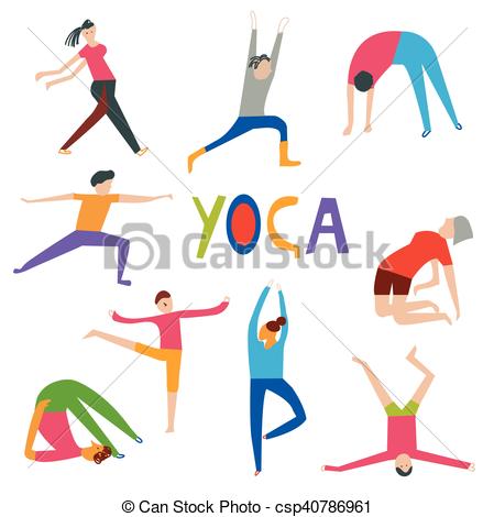 449x470 People In Yoga Poses Set, Funny Design, Vector Graphic Clip Art