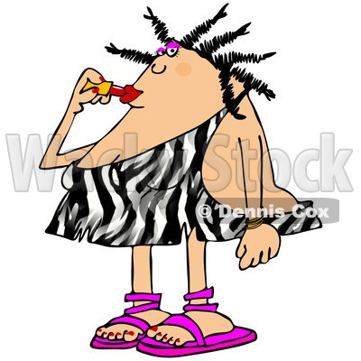 400x400 Of A Stylish Cavewoman In A Zebra Print Dress, Applying Lipstick