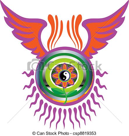 443x470 Retro Flying Ying Yang. Vintage Retro 60's Style Flying Ying