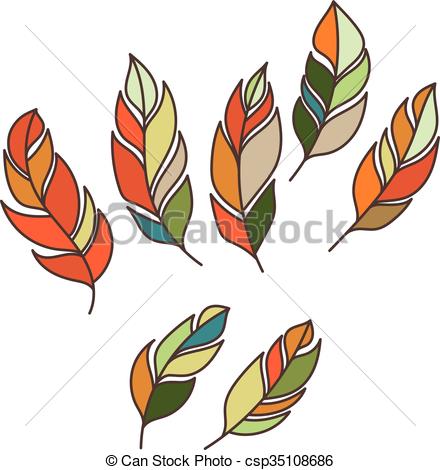 440x470 Set Of Vector Ornate Intricate Feather. Doodle. Zentangle.