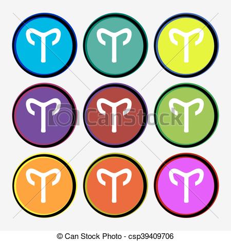 450x470 Decorative Zodiac Aries Icon Sign. Nine Multi Colored Round