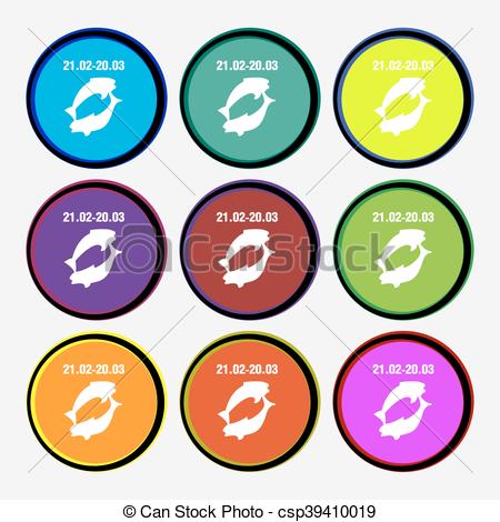 450x470 Pisces Zodiac Sign Icon Sign. Nine Multi Colored Round Vector