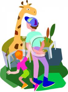 220x300 A Father And Son Looking At A Giraffe In The Zoo Clipart Picture