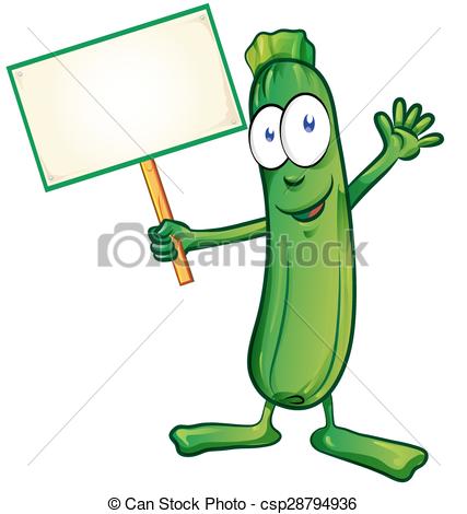 427x470 Zucchini Cartoon With Signboard Isolated On White Background
