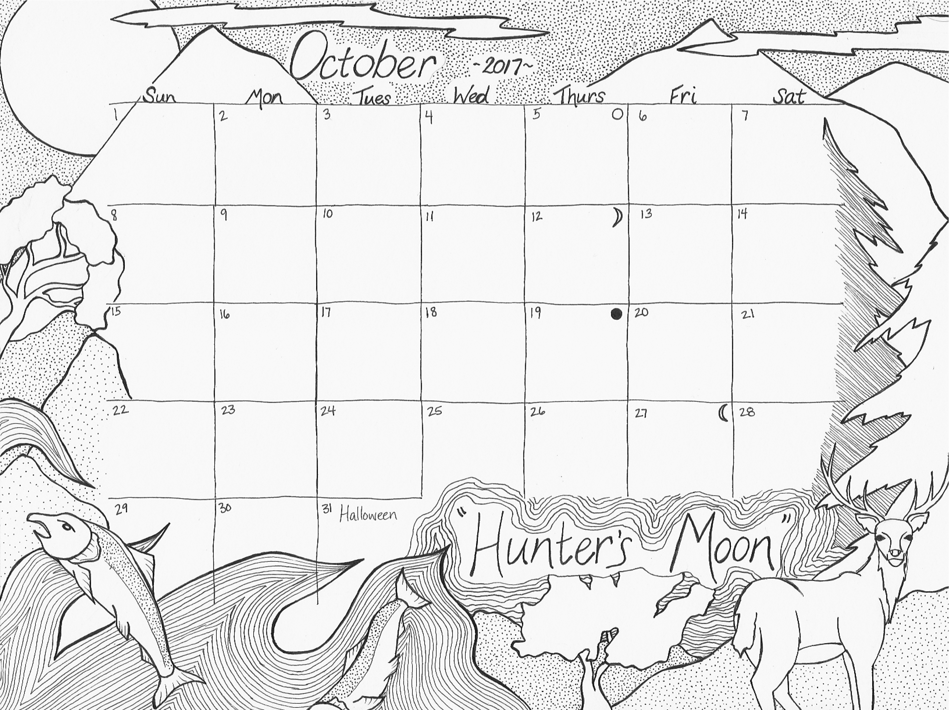 3263x2441 October Calendar Coloring Page Studio Inkcycle