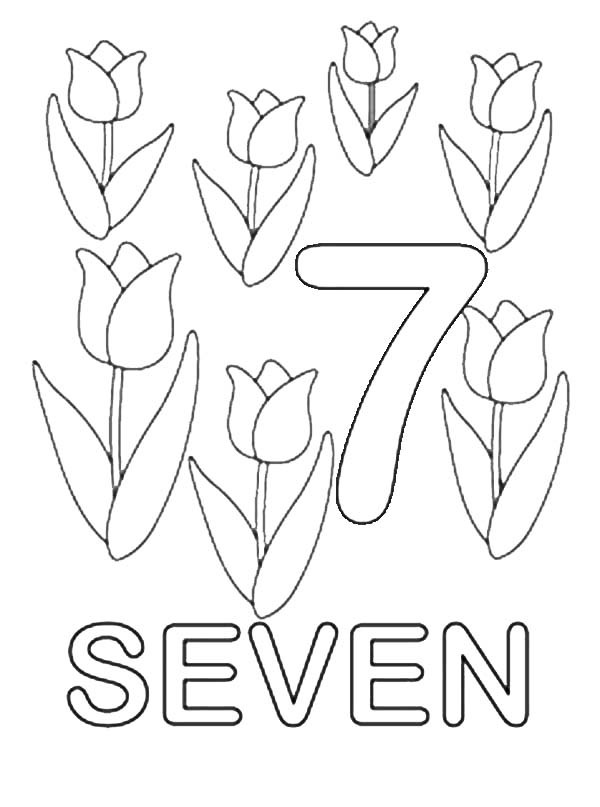 600x807 Number Coloring Page Learn Number With Seven Tulips Coloring