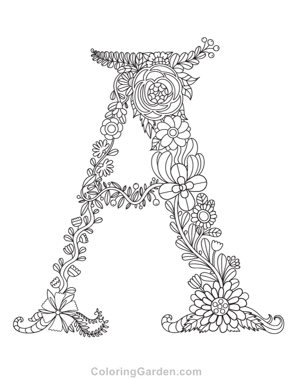 600x776 Free Printable Floral Letter A Adult Coloring Page Download It