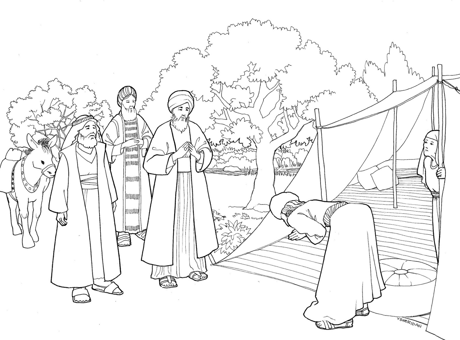 1600x1181 Abraham And Three Visitors Coloring Page Bible Pictures
