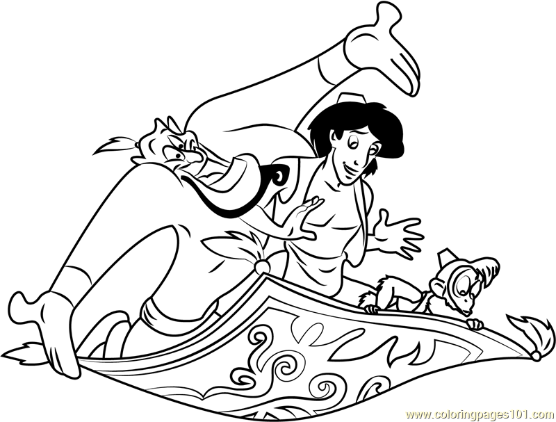 800x607 Aladdin Genie Abu On Carpet Coloring Page