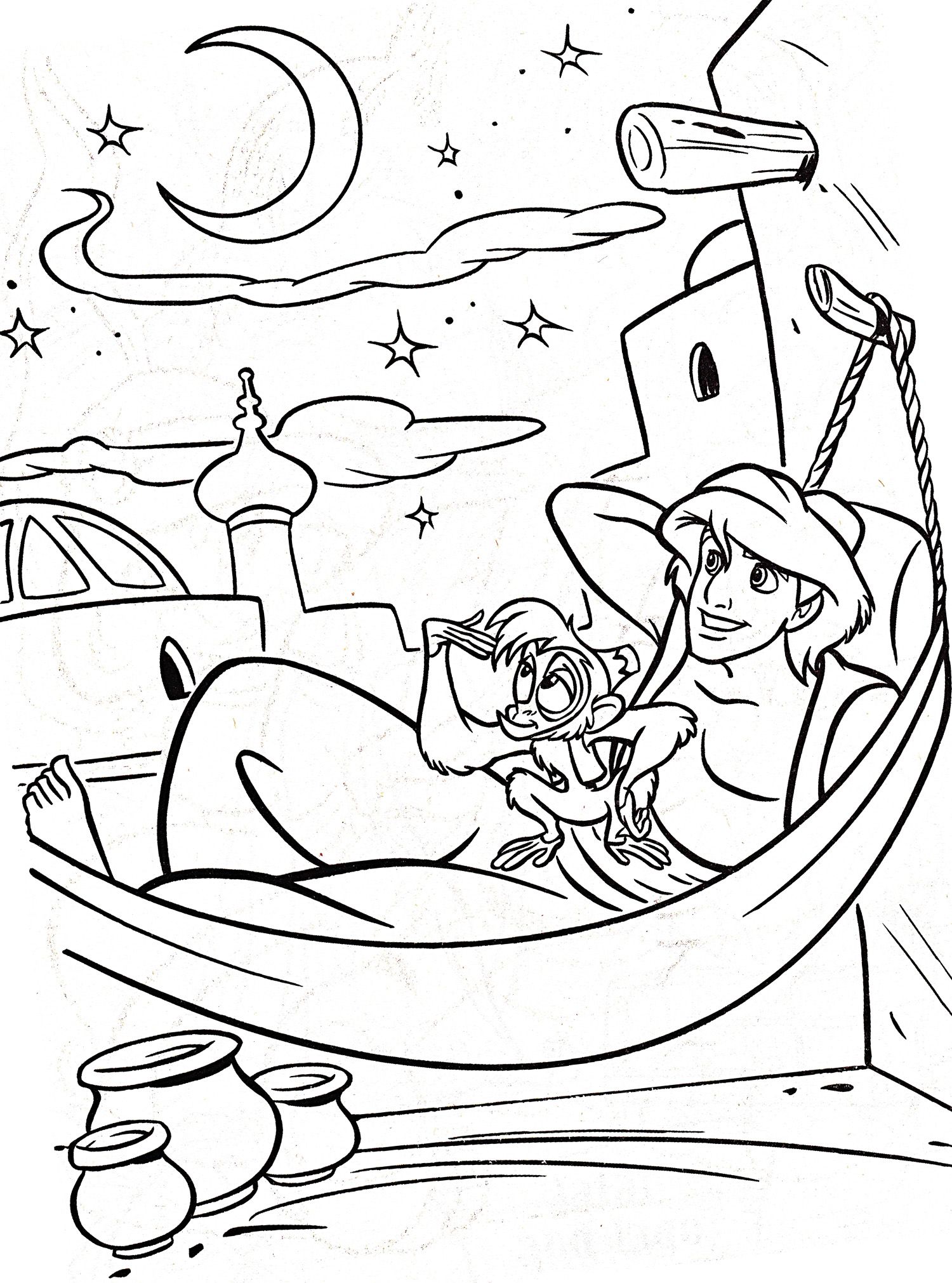 1500x2021 Aladdin With Abu Coloring Page Disney Coloring Pages