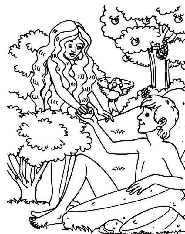 610x770 Adam And Eve Under The Apple Coloring Page