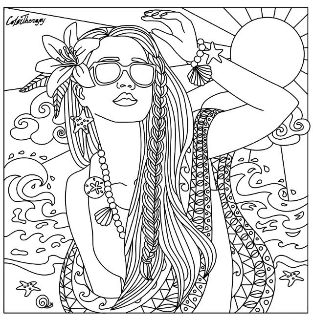 640x655 Beach Babe Coloring Page Beautiful Women Coloring Pages