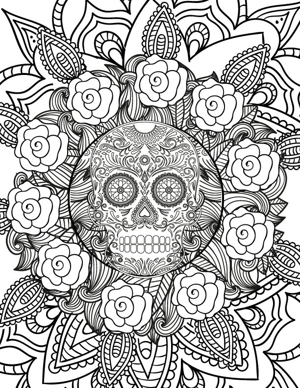 612x792 Free Spooky Halloween Adult Coloring Page Halloween Skull, Adult