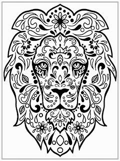 240x320 Detailed Lion Head Colouring In Page