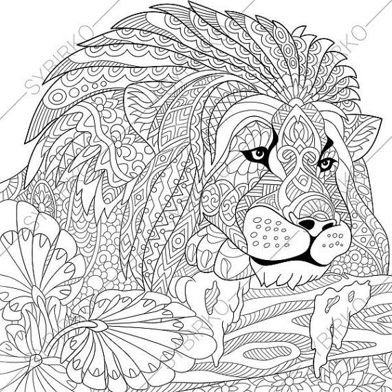 570x570 Adult Coloring Pages Lion Zentangle Doodle Coloring Book