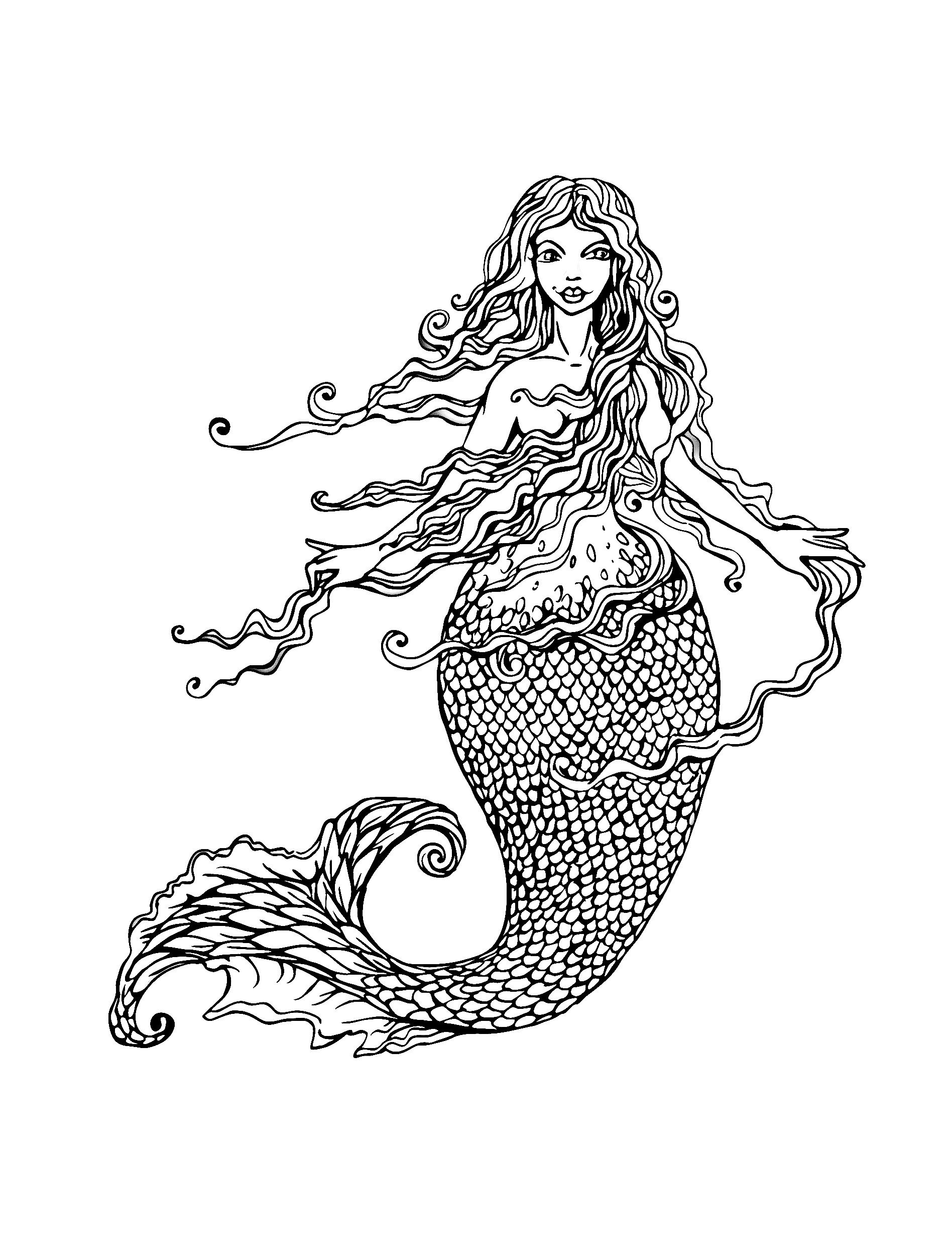 1896x2480 Free Coloring Page Coloring Adult Mermaid With Long Hair