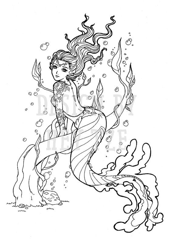 570x807 Mermaid Colouring Page, Mermaid Adult Colouring Page, Adult