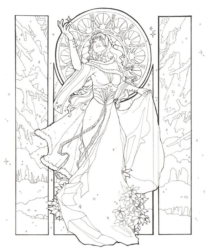 699x850 Adult Coloring Page Winter Woman In Winter