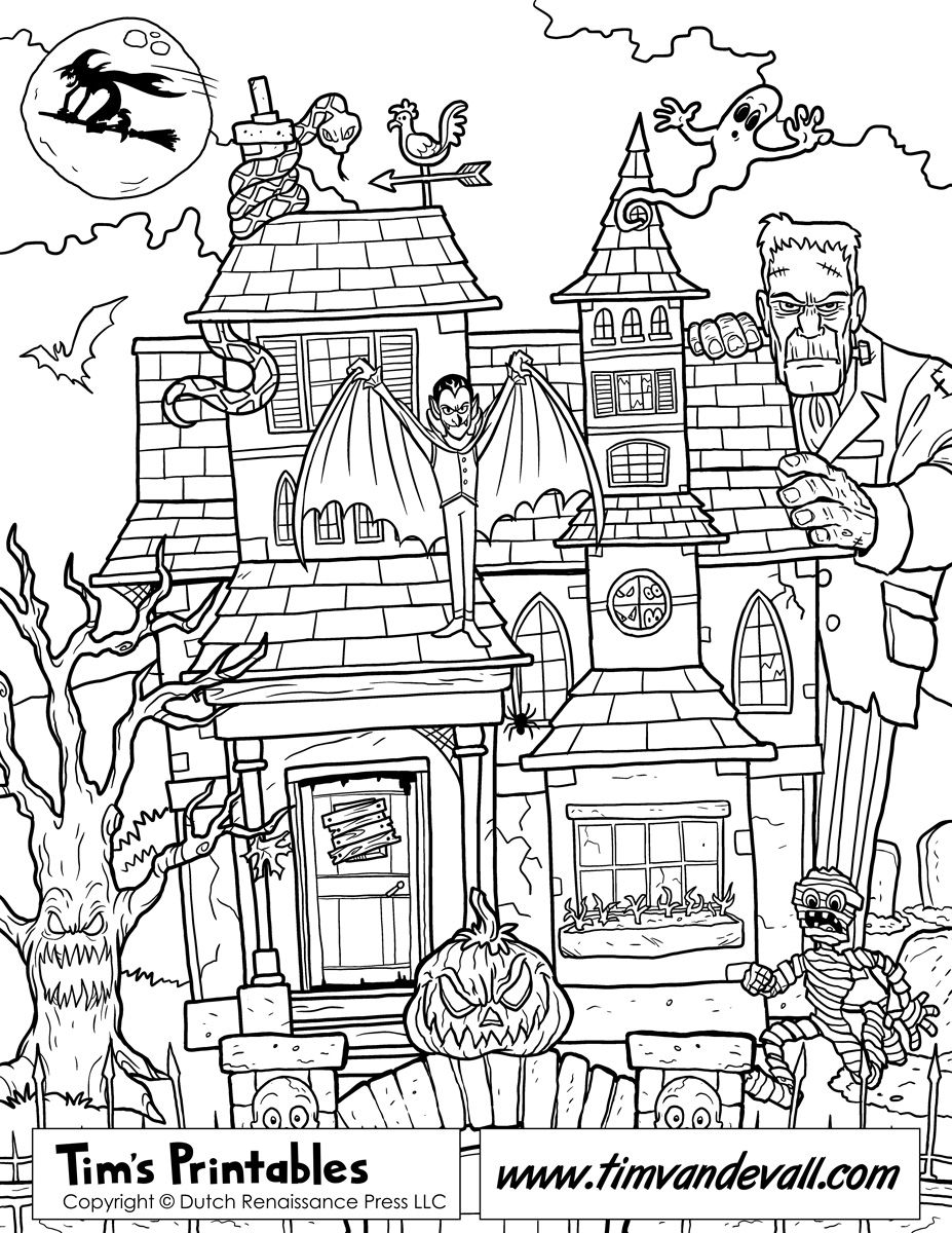 927x1200 Haunted House Coloring Pages To Print With Capricus On House Color