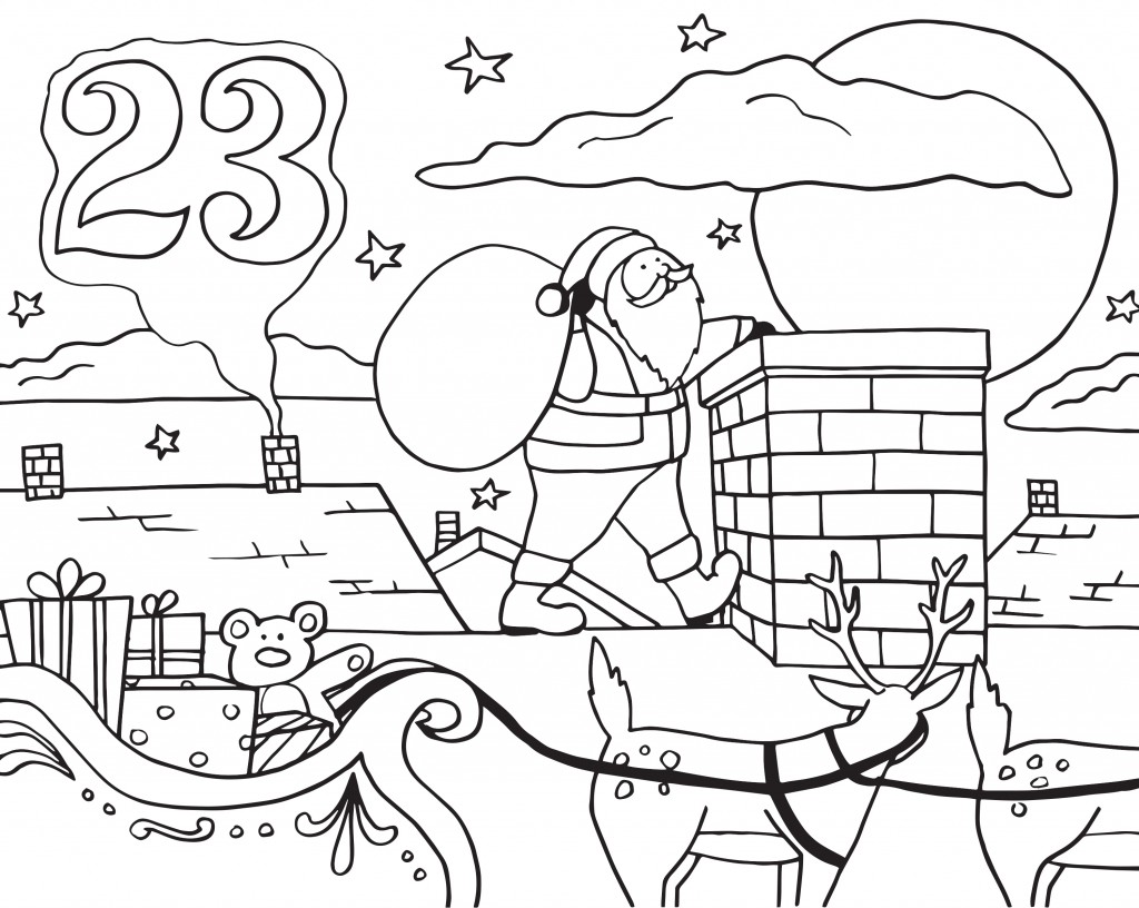 1024x816 Advent Calendar Day Coloring Pages Santa On A Roof