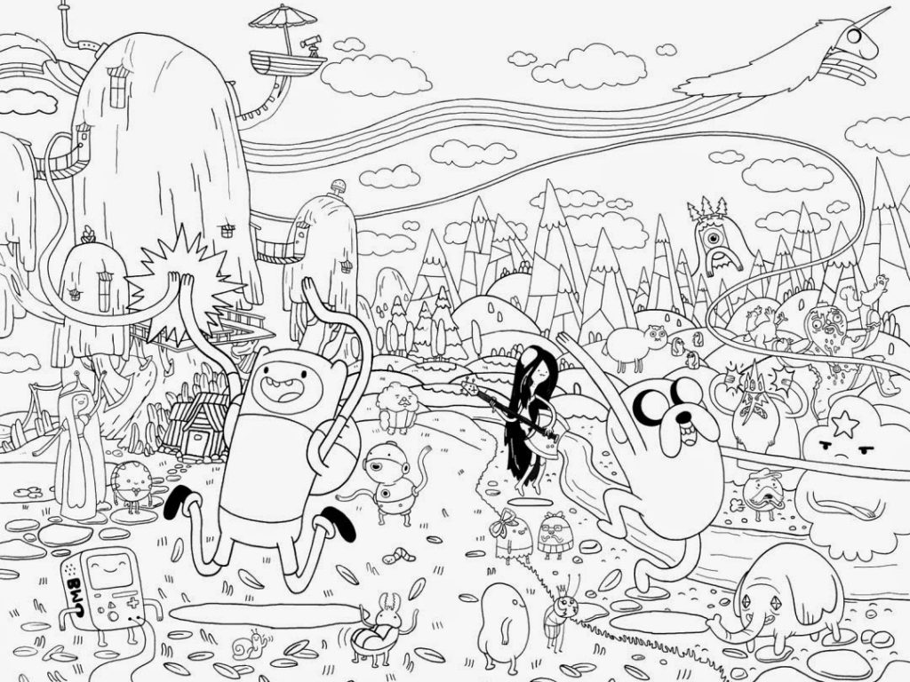 1024x768 Surprising Adventure Time Coloring Pages Finn And Jake General