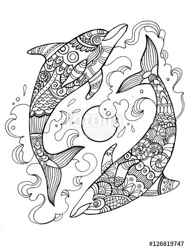 375x500 Dolphin Coloring Page For Adults