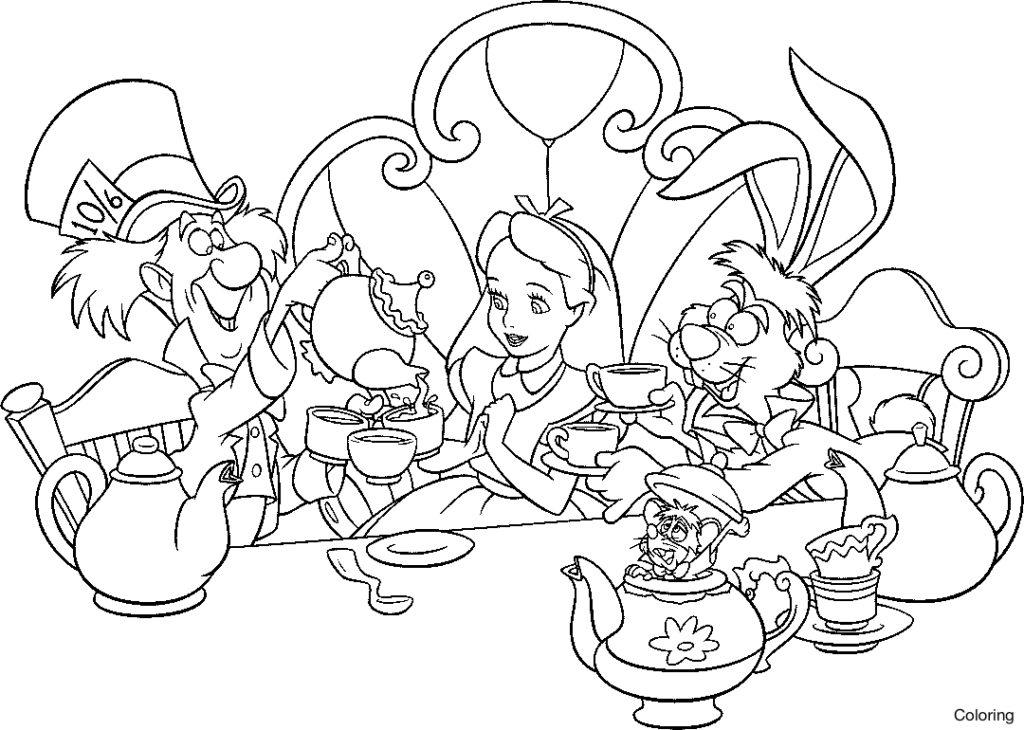 1024x730 Alice In Wonderland Coloring Page