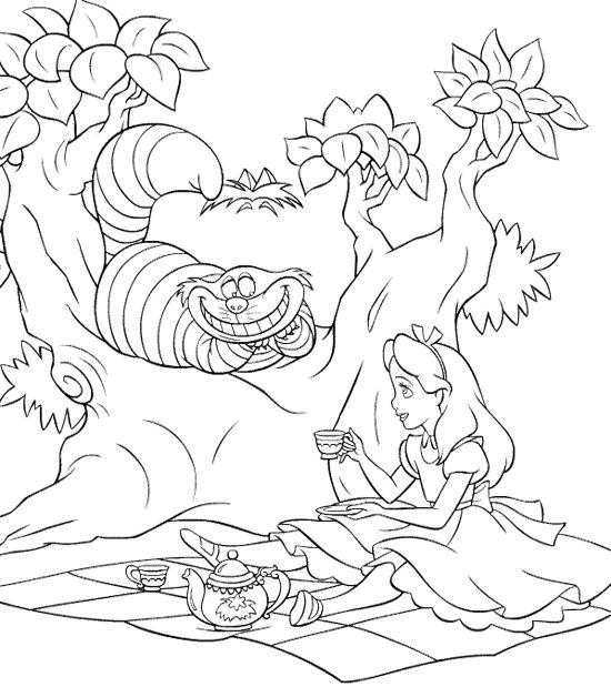 550x619 Alice And The Cat Tea Coloring Pages Alice, Adult