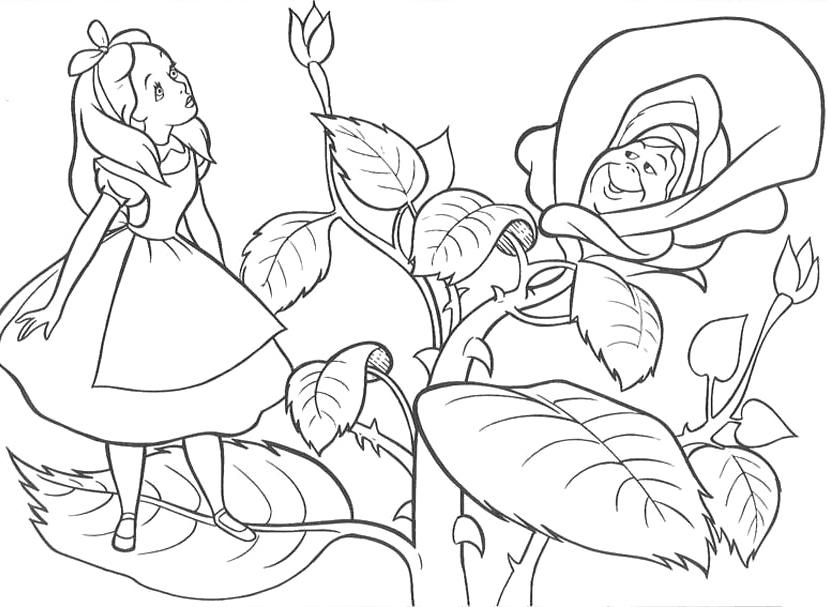 827x607 Alice In Wonderland Coloring Pages