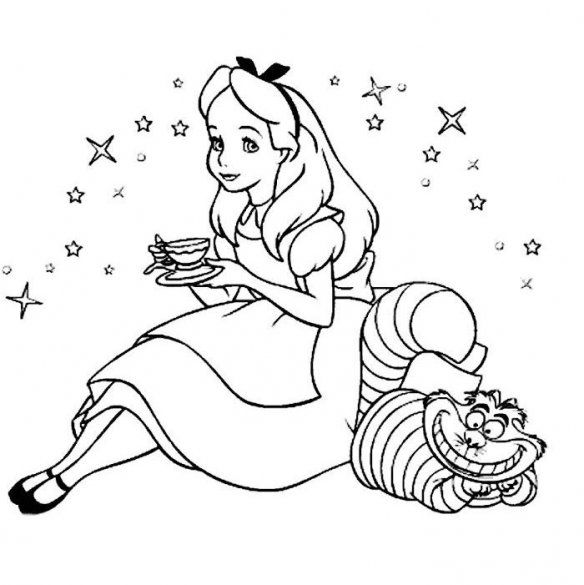 584x585 Collection Of Alice In Wonderland Coloring Pages